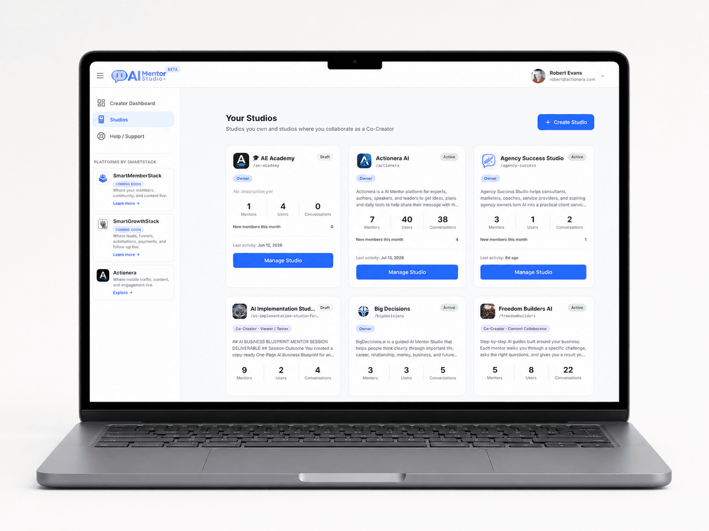 Laptop mockup of AI Mentor Studio