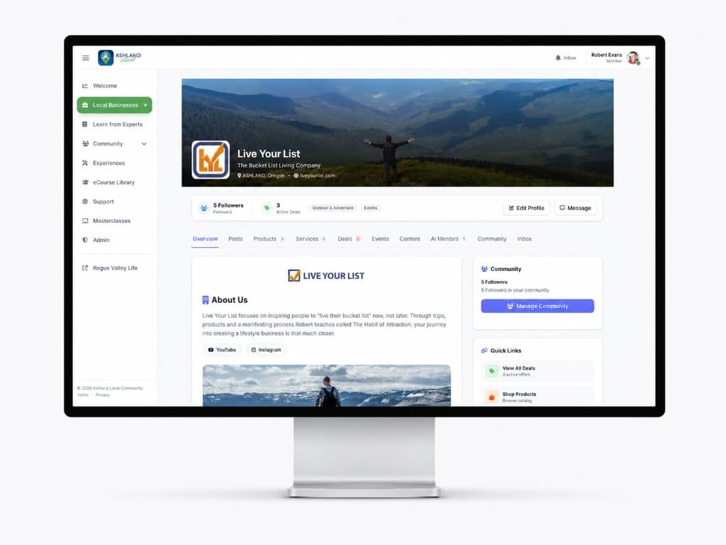 Premium Business Profiles and local business directory platform displayed on a desktop monitor
